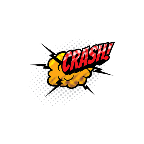 Comic book sound blast, Crash explosion cloud bubble, cartoon halftone icon. Vector Crash sound blast, pop art burst bang cloud with lightning