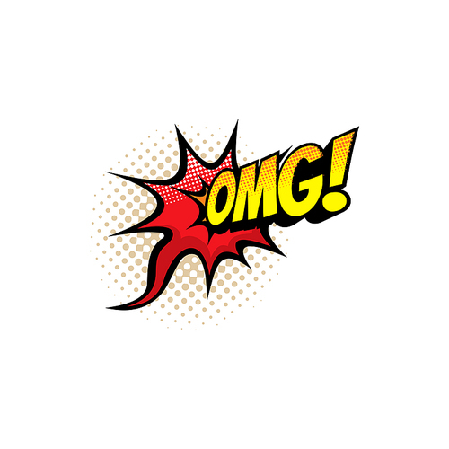 Omg sound blast, comic book cartoon bubble chat icon. Vector Omg exclamation sound explosion, comic halftone pop art