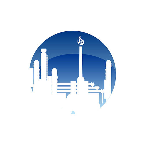 Gas industry isolated logo, plant producing natural blue fuel. Vector pipelines, extraction of gasoline