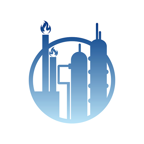 Gas industry isolated logo, plant producing natural blue fuel. Vector pipelines, extraction of gasoline