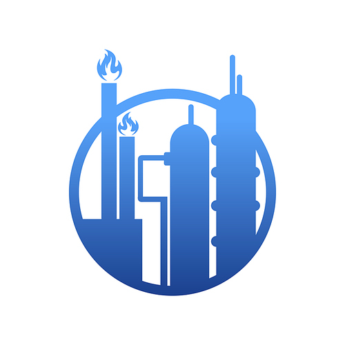 Gas industry isolated logo, plant producing natural blue fuel. Vector pipelines, extraction of gasoline