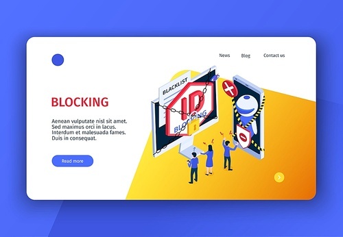Internet blocking blacklist isometric banner with banned users for violation of rights 3d vector illustration