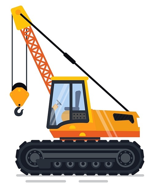 Crane machinery used in building process vector, industrial machine with hook lifting items and transporting heavy objects. Transport mover lifter