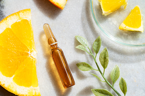 Citrus fruit vitamin c serum oil beauty care, anti aging natural cosmetic, laboratory testing concept, close up view