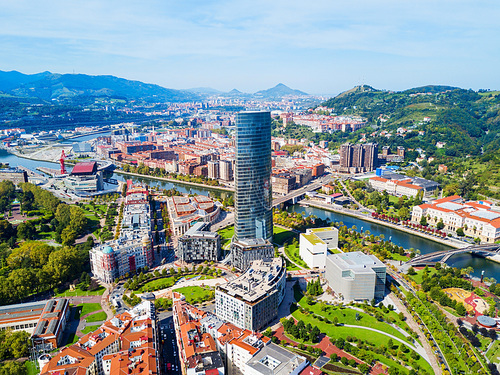 Bilbao aerial panoramic view. Bilbao is the largest city in the Basque Country in northern Spain.