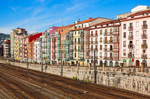 Buildings in the centre of Bilbao, largest city in the Basque Country in northern Spain