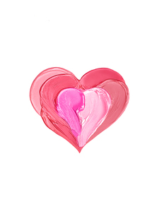 Valentine's Day background. Red and pink lipstick smeared in the shape of heart. Isolated on white background. Cosmetic products