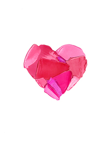 Valentine's Day background. Red and pink lipstick smeared in the shape of heart. Isolated on white background. Cosmetic products