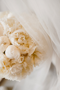 elegant wedding bouquet of fresh natural flowers and greenery
