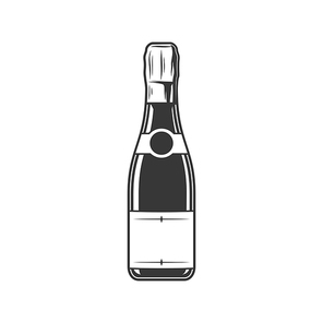 Champagne bottle isolated winery shop monochrome alcohol drink. Vector wine, winery product