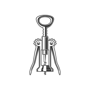 Corkscrew with levers isolated monochrome icon. Vector wine bottle opener, kitchen accessory