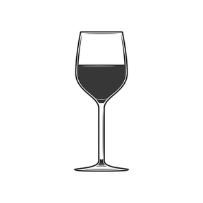 Glass of wine isolated monochrome glassware with alcohol drink. Vector wineglass with champagne