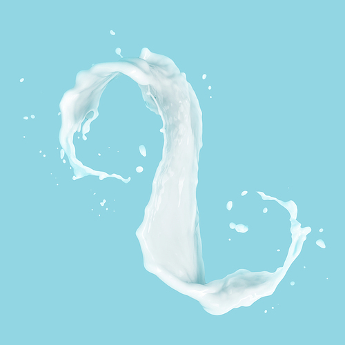 Splash of white fat milk as design element on blue background