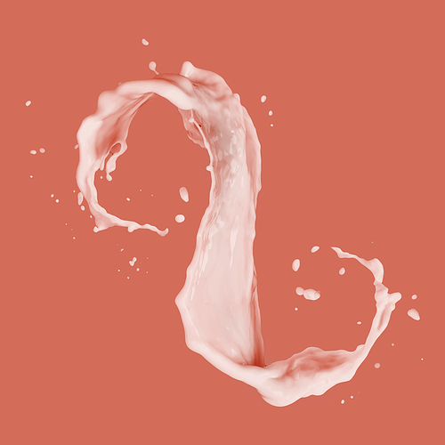 Splash of white fat milk as design element on a color of the year 2019 Living Coral pantone background, copy space.