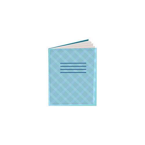 Exercise book isolated notebook in blue cover. Vector back to school stationary, textbook design