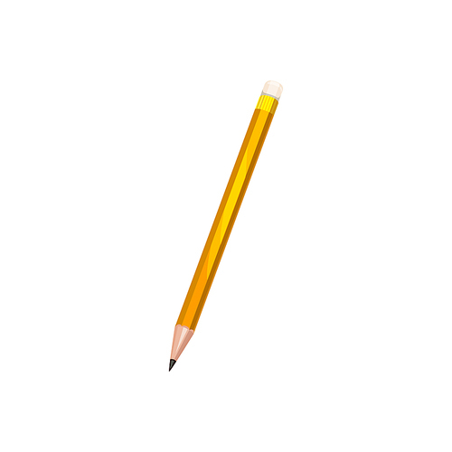 Sharp pencil writing tool isolated school stationery. Vector simple pencil with eraser