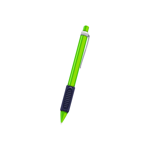 Ballpoint pen isolated stationery tool. Vector fountain ball pen in green and black color