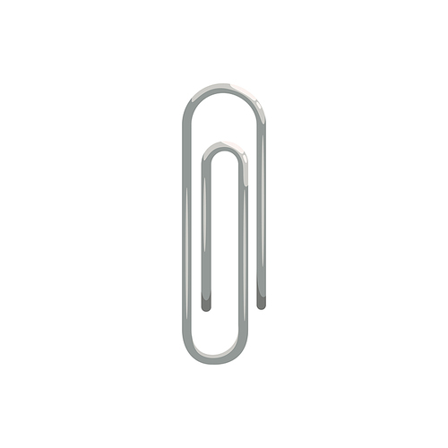 Metal clip to hold papers together isolated. Vector paperclip school stationery tool