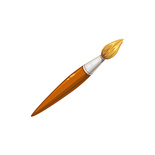 Paint brush isolated school stationery tool. Vector paintbrush painting equipment with wooden handle