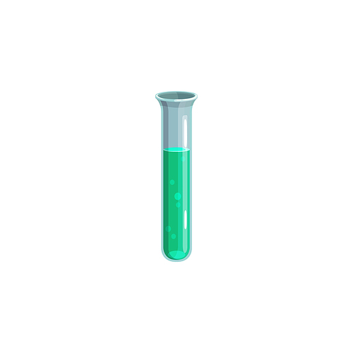 Laboratory tube with chemicals isolated glassware. Vector test flask with green fluid