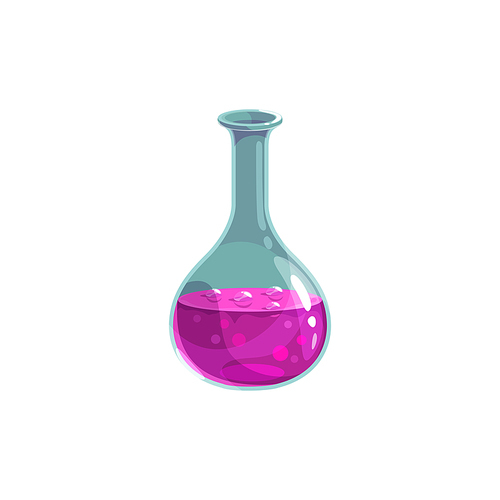 Laboratory glassware, chemical flask with purple liquid isolated. Vector test tube, biochemistry equipment