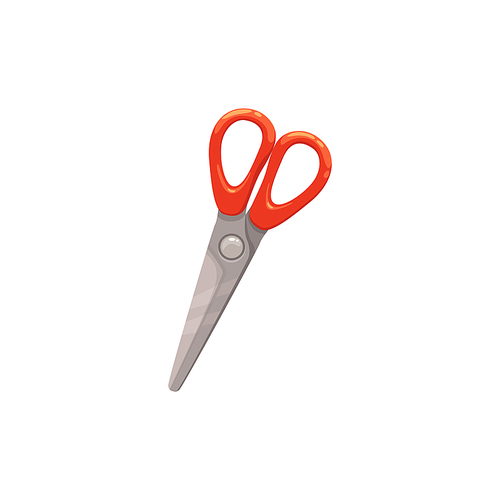 Scissors with red handle isolated school stationery. Vector cutting tool, realistic paper scissor