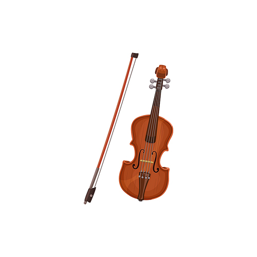 Violin fiddle with bow isolated violoncello. Vector musical instrument, orchestra cello or viola