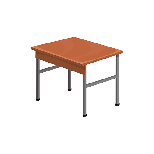 School desk isolated classroom furniture item. Vector wooden table with brown desktop