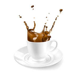 Splash of coffee in the cup isolated on white