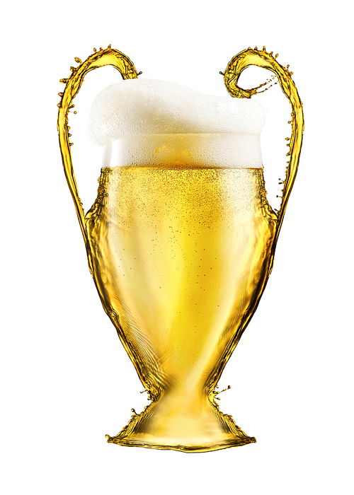 Football yellow cup made from beer isolated on white. Cup as a symbol or emblem of the UEFA Champions League