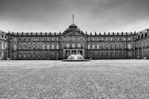 Stuttgart, BW / Germany - 21 July 2020: view of the Neues Schloss castle and courtyard in the heart of downrtown Stuttgart