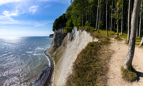 A view of the beautiful lime and chalkstone cliffs in Jasmund National Park on Ruegen Island in Germany