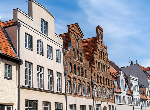 L?ebeck, S-H / Germany - 9 August 2020: historic old buildings in the city center of Lubeck