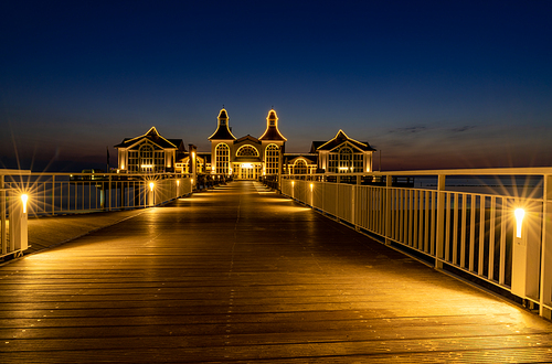 A view of the pier at Sellin on Ruegen Island at night