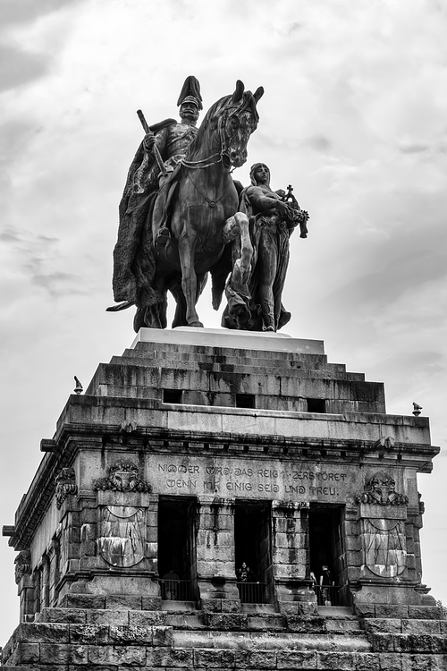 Koblenz, RP / Germany - 1 August 2020: view of the Emperor William monument at the Deutsches Eck confluence in Koblenz
