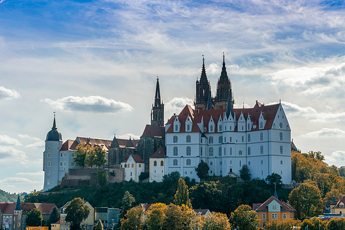 Meissen, Saxony / Germany - 10 September 2020: castle and cathedral in the German city of Meissen on the Elbe River