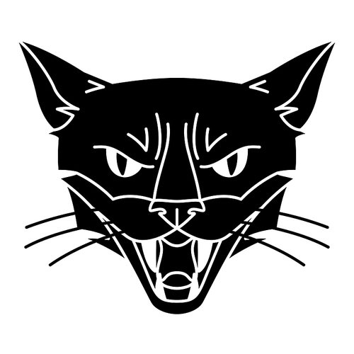 evil magic witch cat muzzle. mystic, alchemy, spirituality,  art. isolated vector illustration. black and white simbol.