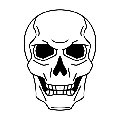 Evil human skull. Mystic, alchemy, spirituality, tattoo art. Isolated vector illustration. Black and white simbol.