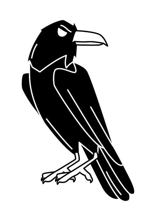 magic evil raven. mystic, alchemy, spirituality,  art. isolated vector illustration. black and white simbol.