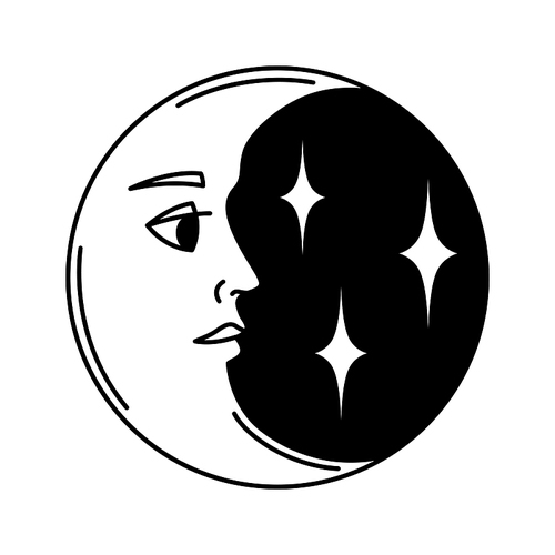 magic bohemian sun. mystic, alchemy, spirituality,  art. isolated vector illustration. black and white simbol.