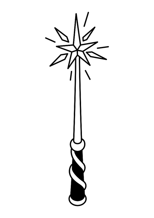 magic wand. mystic, alchemy, spirituality,  art. isolated vector illustration black and white simbol