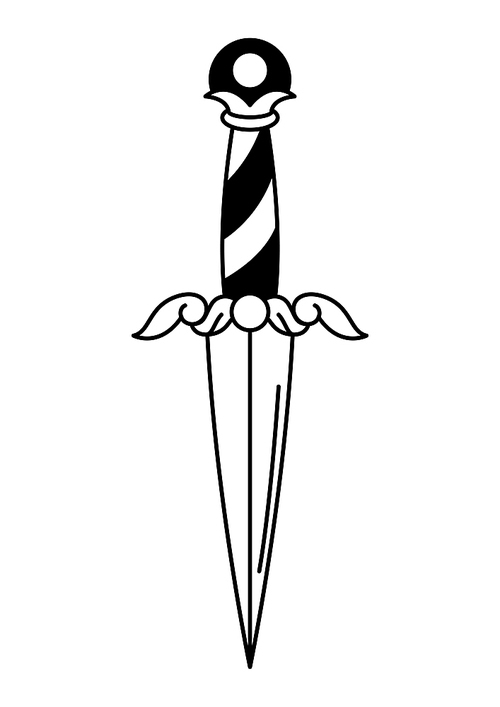 ancient dagger. decorative  art. isolated vector illustration. black and white image.