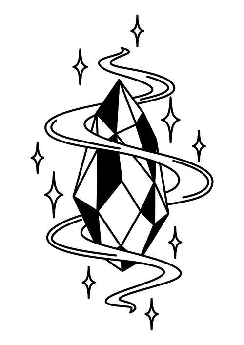 Magic crystal or amulet. Mystic, alchemy, spirituality, tattoo art. Isolated vector illustration. Black and white simbol.