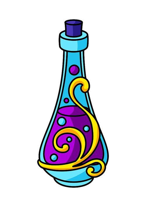 bottle with magic elixir or potion. mystic, alchemy, spirituality,  art. isolated vector illustration. esoteric symbol in cartoon style.