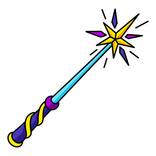magic wand. mystic, alchemy, spirituality,  art. isolated vector illustration esoteric symbol in cartoon style.