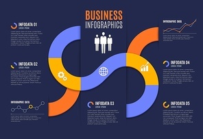 Business infographics with chart and graph vector elements. Information steps visualization diagrams and statistics flowchart information. Business infographics presentation, businessman silhouettes