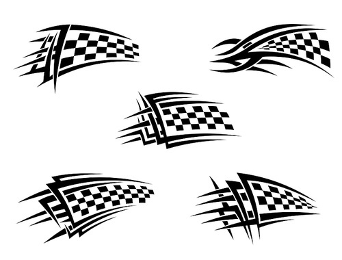 Set of chequer racing flags in tribal style
