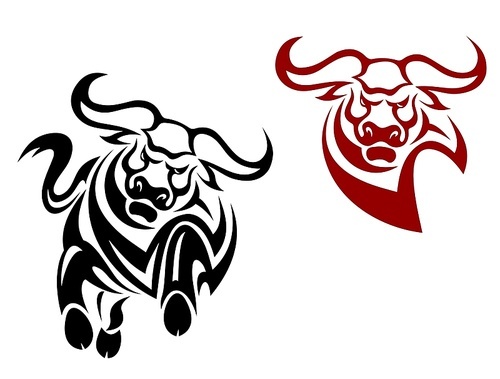 Bull and buffalo mascots isolated on white 