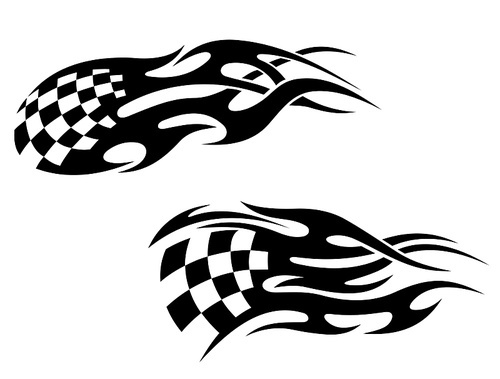 chequered flag with black flames as a racing