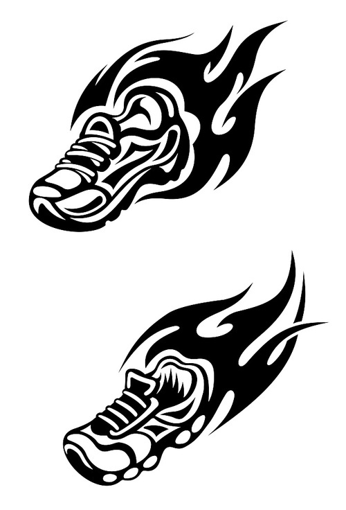 trainers with tribal flames as a sports  or mascot